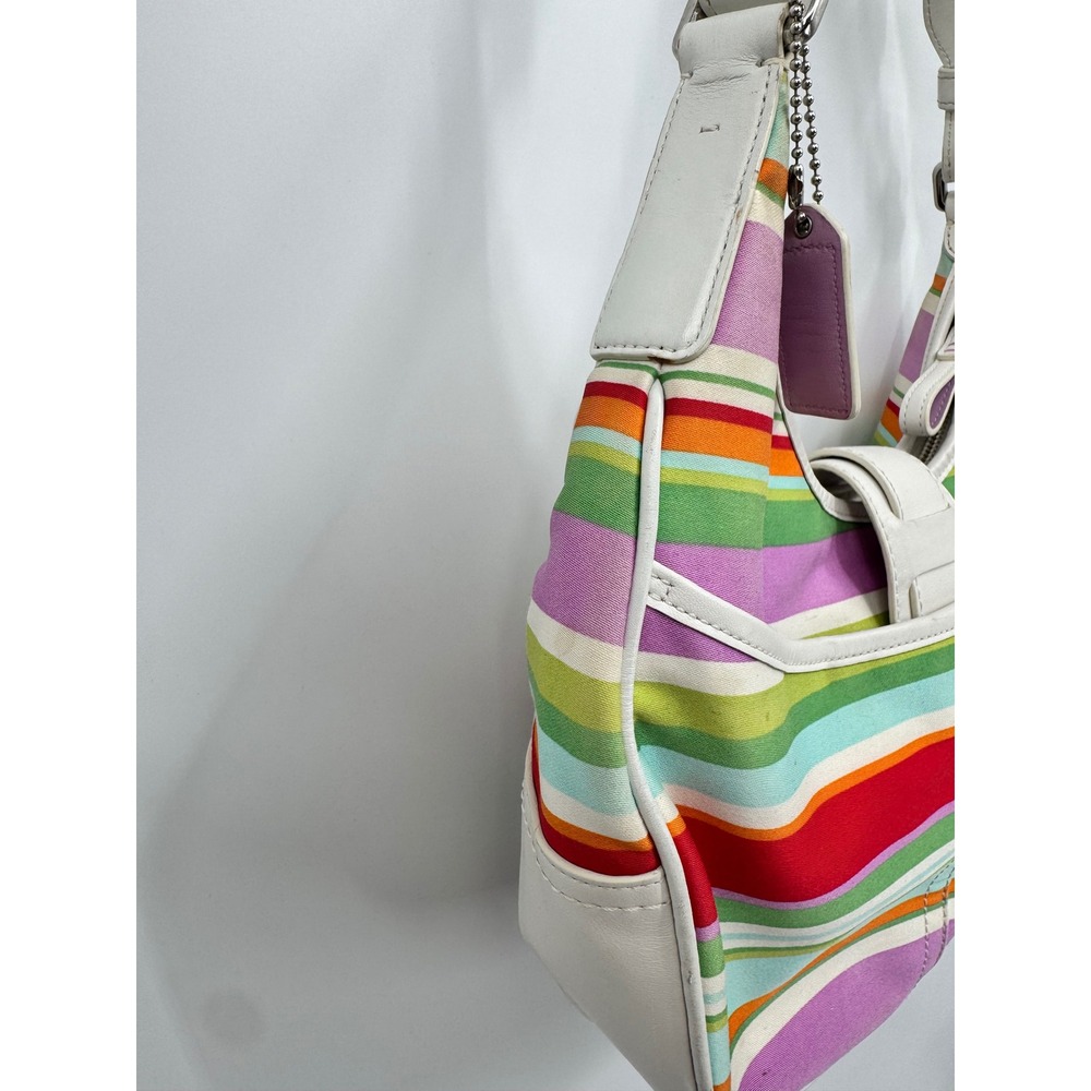 Coach Soho Shoulder Bag Womens Small Multi-Color Striped Y2K Canvas Leather - Picture 11 of 16